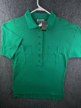 VTG NOS Como Sport USA Made Polo Shirt Green Adult Half Button Up W/ Pockets